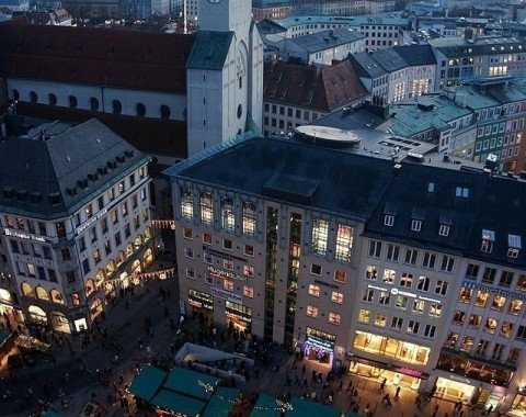 Christkindlmarkt viewed from the tower of Munich&#39;s town hall