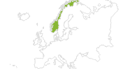 Karte der Radtouren in Norwegen